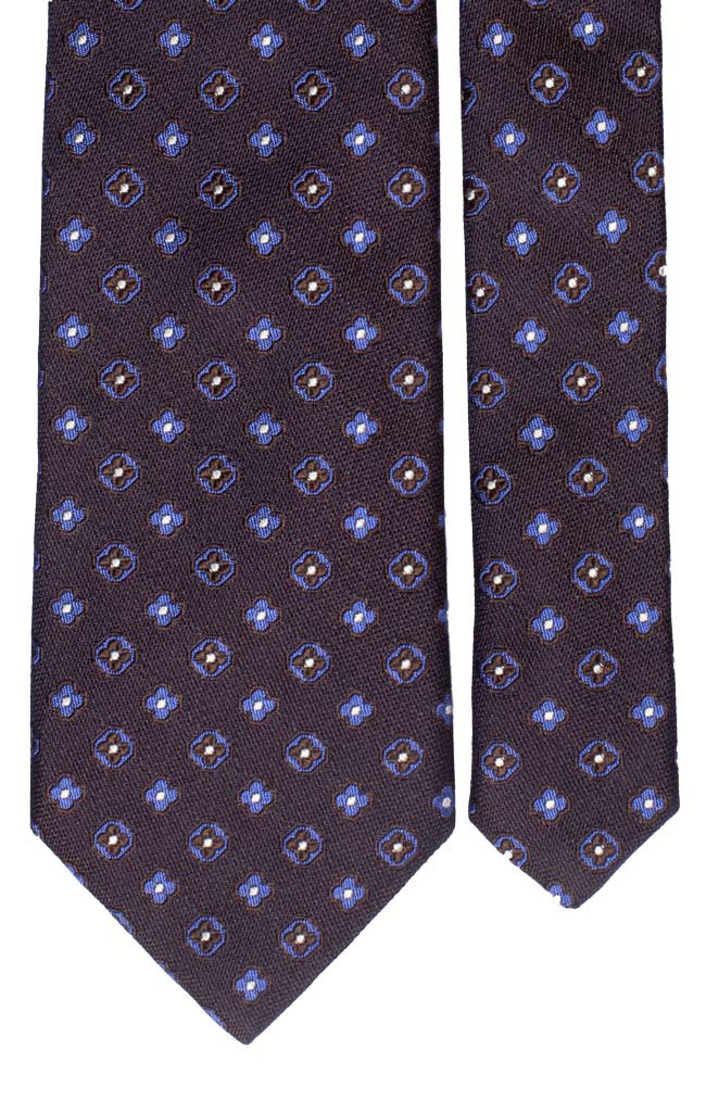 Cravatta di Seta Blu Marrone Fantasia Lavanda Marrone Bianca Made in Italy Graffeo Cravatte Pala