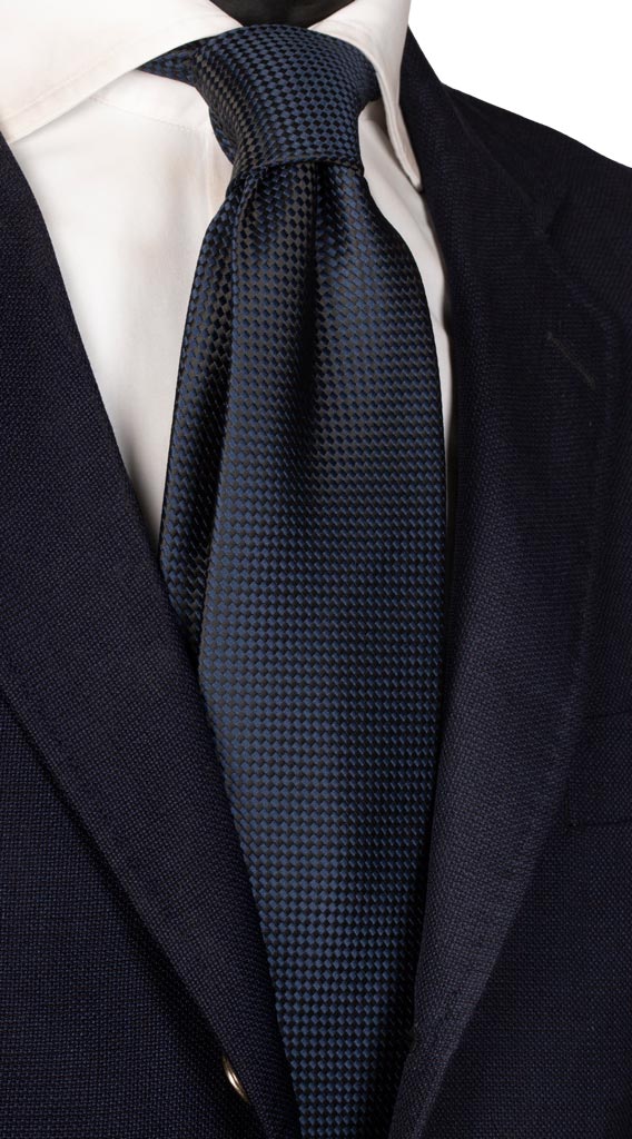 Cravatta di Seta Blu Marrone Fantasia Tono su Tono Made in Italy Graffeo Cravatte