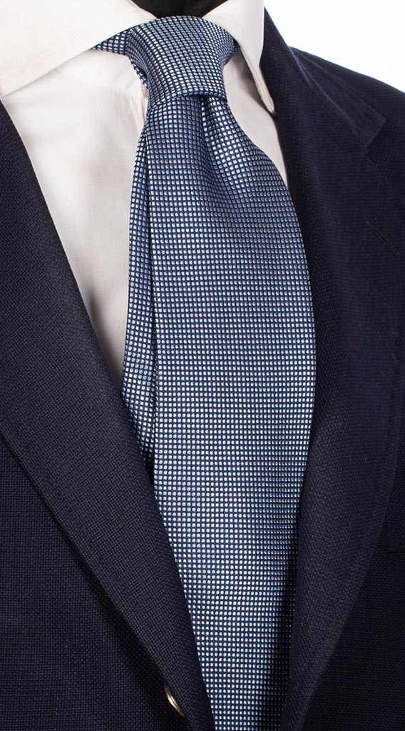 Cravatta di Seta Blu Micro Fantasia Celeste Made in Italy Graffeo Cravatte