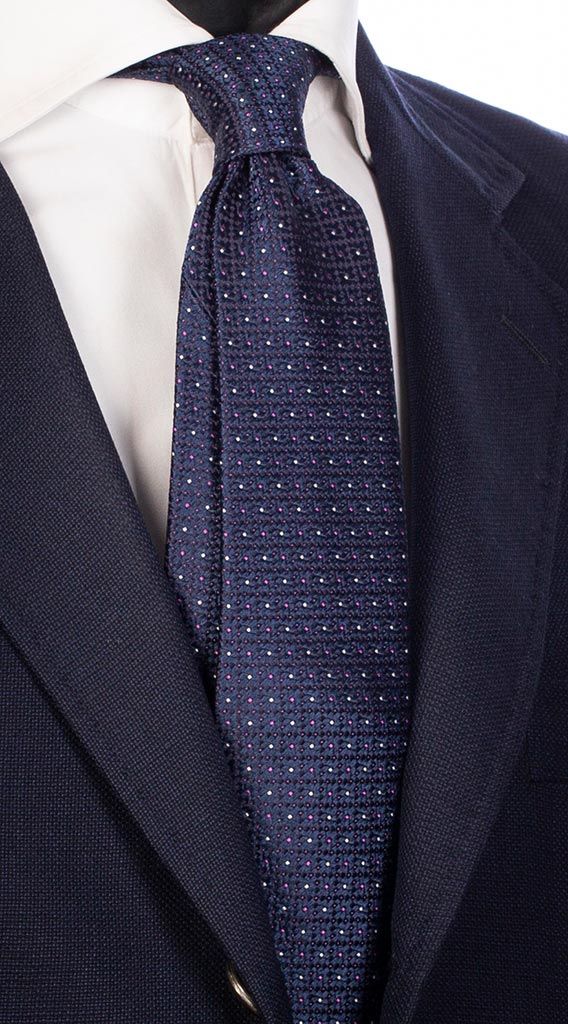Cravatta di Seta Blu Micro Fantasia Rosa Bianco Made in Italy Graffeo Cravatte