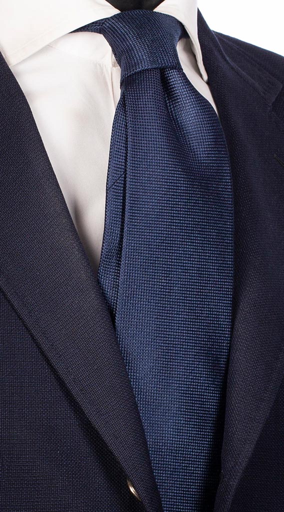 Cravatta di Seta Blu Micro Fantasia Tono su Tono Tinta Unita Made in Italy Graffeo Cravatte