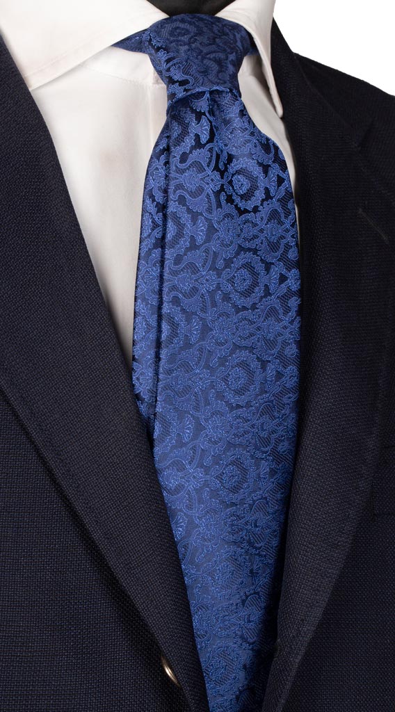 Cravatta di Seta Blu Navy Cangiante a Fiori Made in Italy Graffeo Cravatte