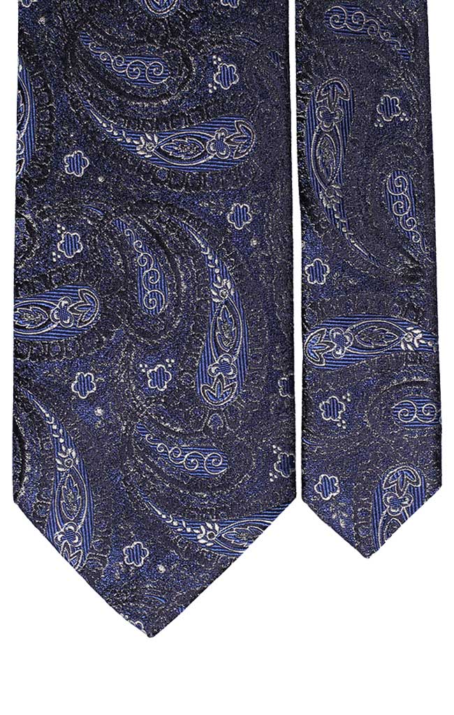 Cravatta di Seta Blu Navy Effetto Cangiante Paisley Blu Beige Made in Italy Graffeo Cravatte Pala