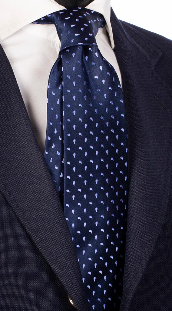 Cravatta di Seta Blu Navy Effetto Cangiante Paisley Lilla Made in Italy Graffeo Cravatte