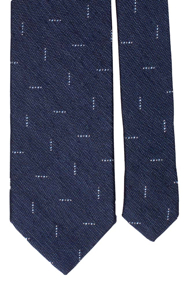 Cravatta di Seta Blu Navy Effetto Lino Fantasia Celeste Bianco Made in Italy Graffeo Cravatte Pala