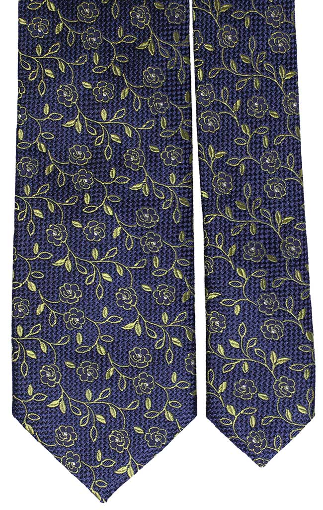 Cravatta di Seta Blu Navy Fantasia Floreale Verde Bianco Made in Italy Graffeo Cravatte Pala