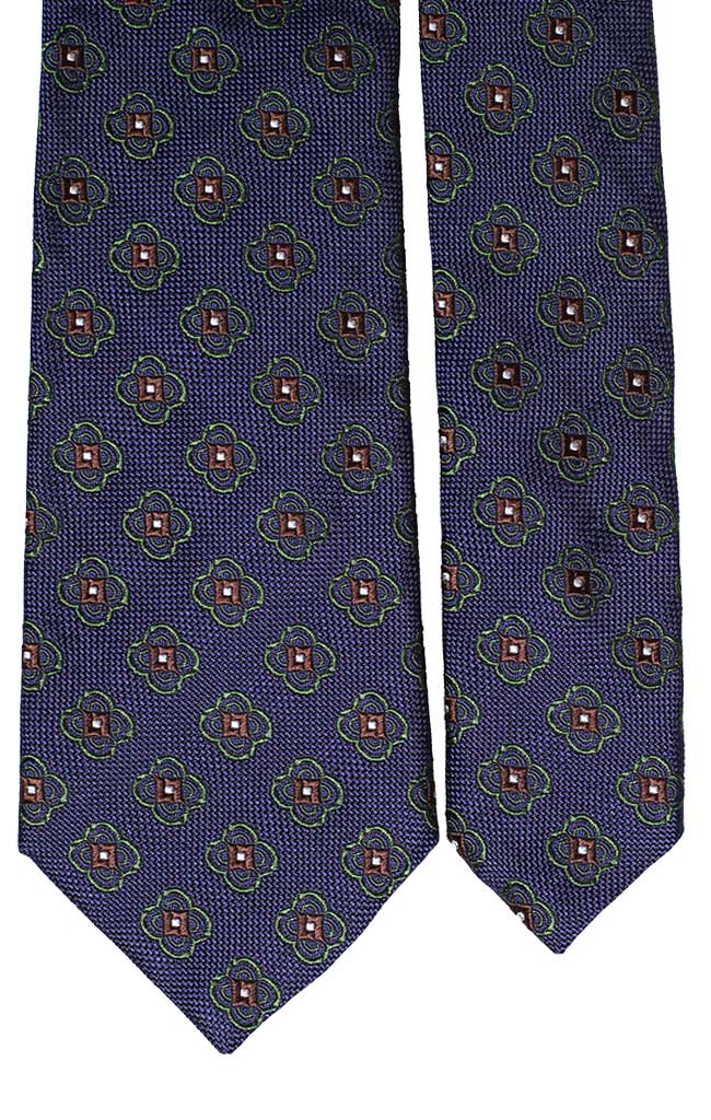 Cravatta di Seta Blu Navy Fantasia Verde Marrone Bianca Made in Italy Graffeo Cravatte Pala