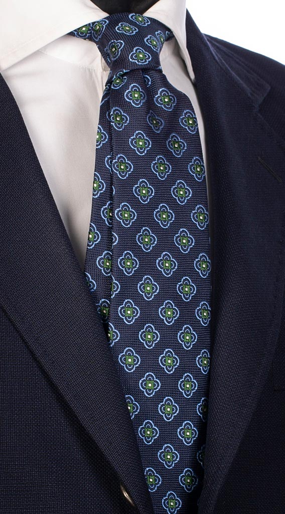 Cravatta di Seta Blu Navy Micro Fantasia Celeste Verde Bianco Made in Italy Graffeo Cravatte