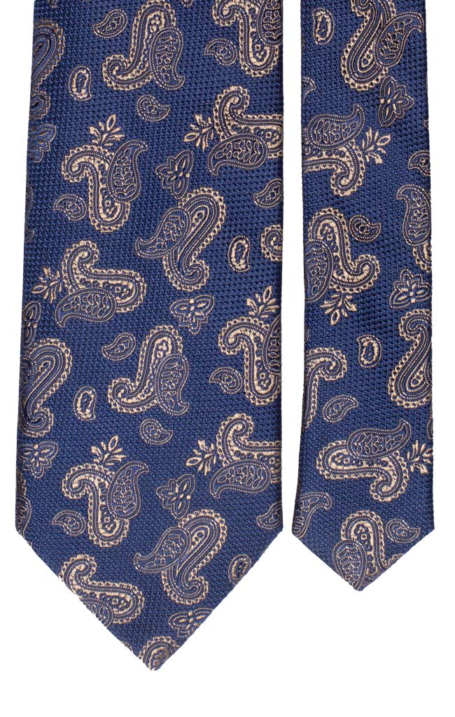 Cravatta di Seta Blu Navy Paisley Beige Made in Italy Graffeo Cravatte Pala