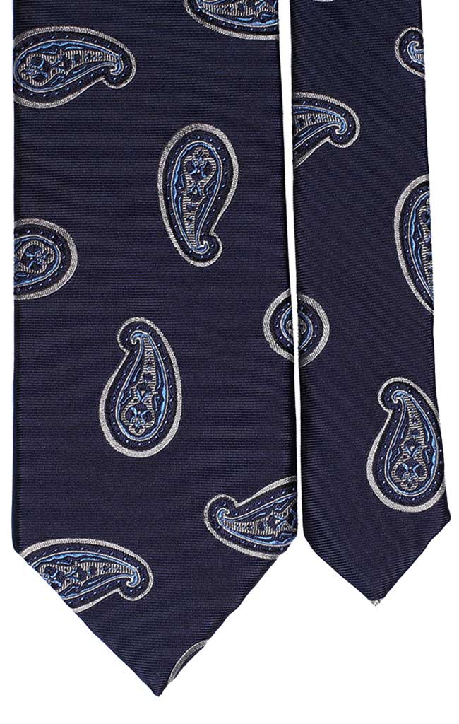 Cravatta di Seta Blu Navy Paisley Grigio Chiaro Celeste Made in Italy Graffeo Cravatte Pala