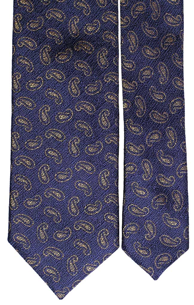 Cravatta di Seta Blu Navy Paisley Tono su Tono Giallo Made in Italy Graffeo Cravatte Pala