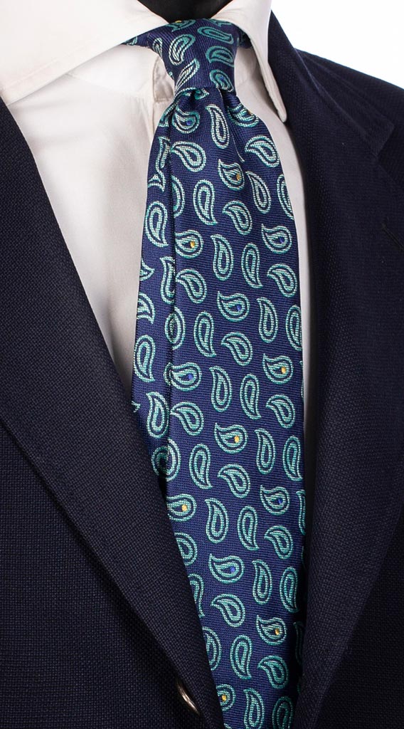 Cravatta di Seta Blu Navy Paisley Verde Blu Giallo Viola Made in Italy Graffeo Cravatte