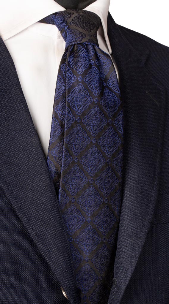 Cravatta di Seta Blu Notte Medaglioni Bluette Made in Italy graffeo Cravatte