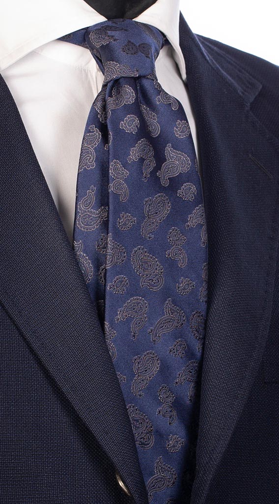 Cravatta di Seta Blu Paisley Beige Made in Italy Graffeo Cravatte