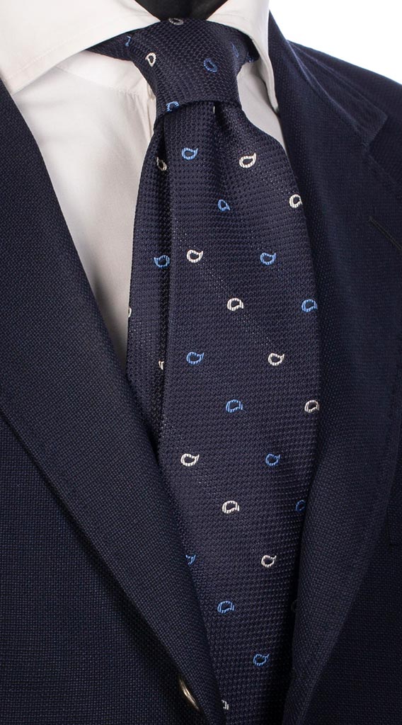 Cravatta di Seta Blu Paisley Bianco Celeste Made in Italy Graffeo Cravatte