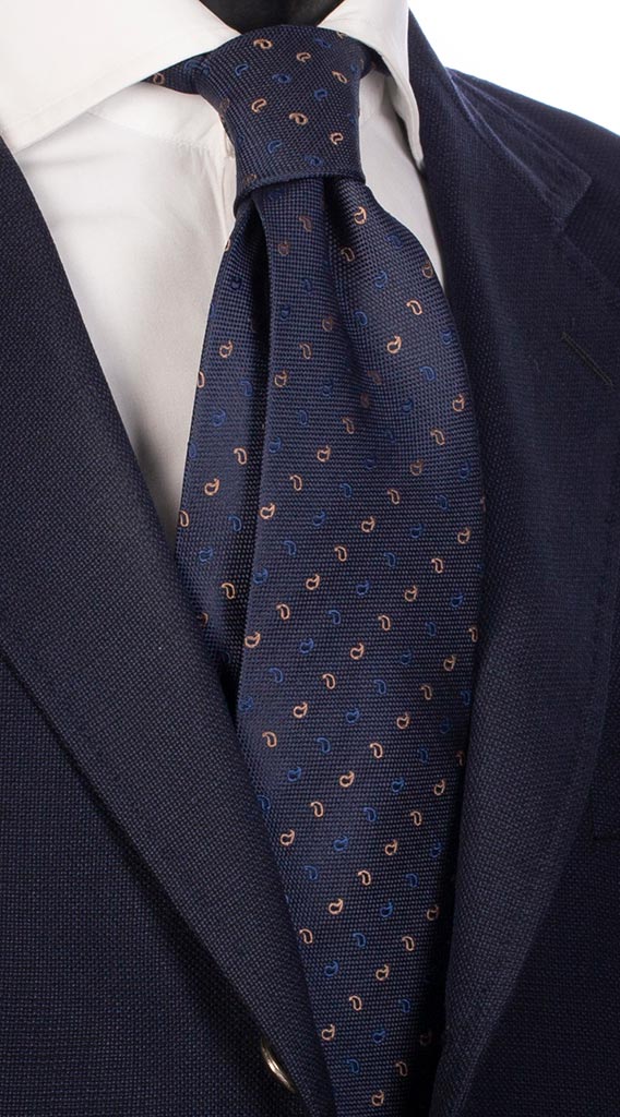 Cravatta di Seta Blu Paisley Blu Beige Made in Italy Graffeo Cravatte