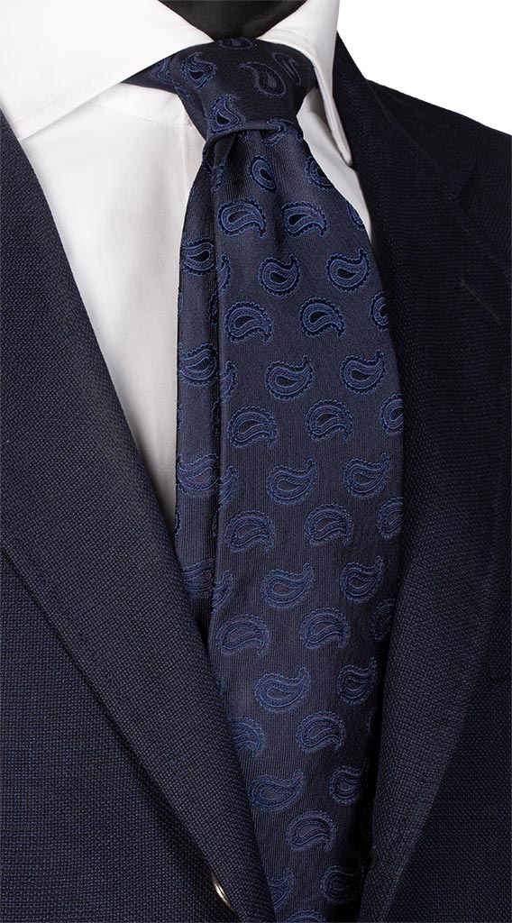 Cravatta di Seta Blu Paisley Bluette Made in Italy Graffeo Cravatte