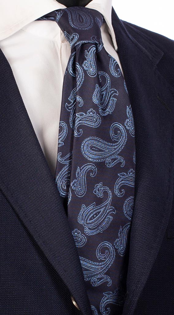 Cravatta di Seta Blu Paisley Celeste Made in Italy Graffeo Cravatte
