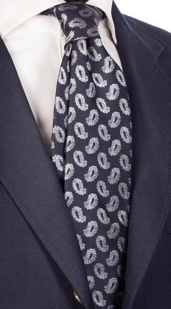 Cravatta di Seta Blu Paisley Celeste Grigio Chiaro Made in Italy Graffeo Cravatte