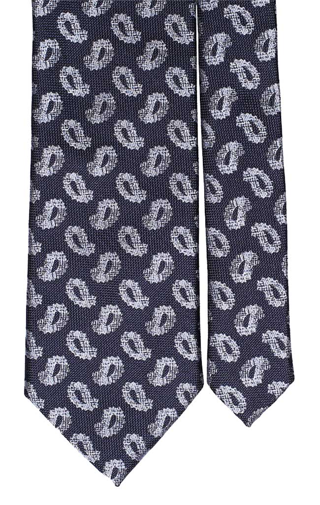 Cravatta di Seta Blu Paisley Celeste Grigio Chiaro Made in Italy Graffeo Cravatte Pala