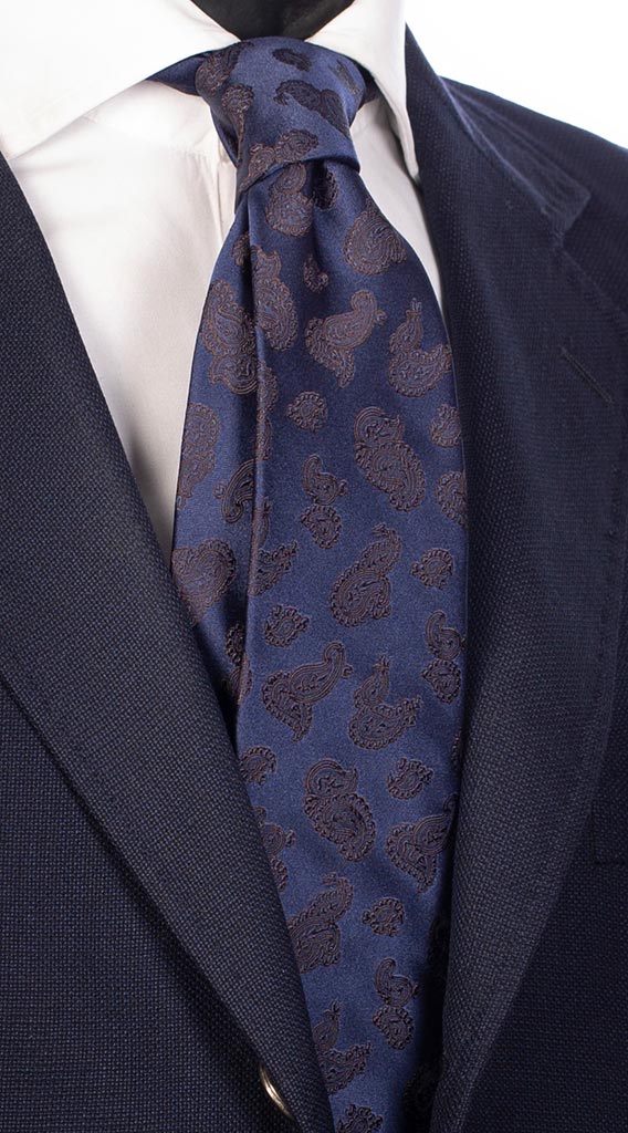 Cravatta di Seta Blu Paisley Marrone Made in Italy Graffeo Cravatte
