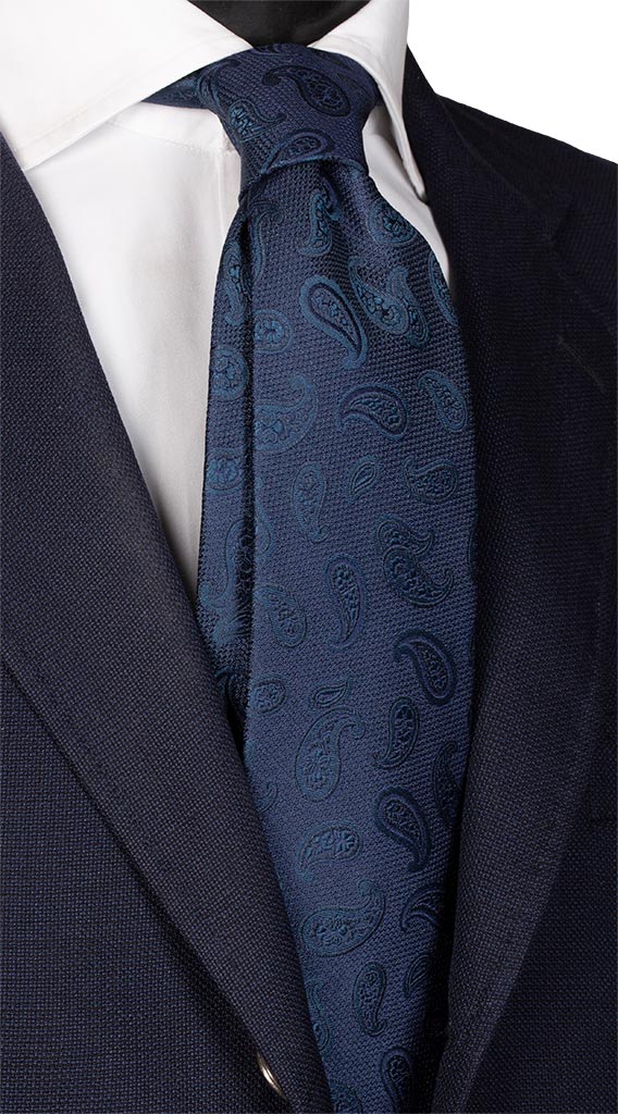 Cravatta di Seta Blu Paisley Ottanio Made in Italy Graffeo Cravatte