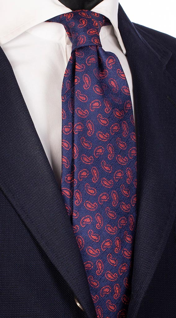 Cravatta di Seta Blu Paisley Rosso Made in Italy Graffeo Cravatte