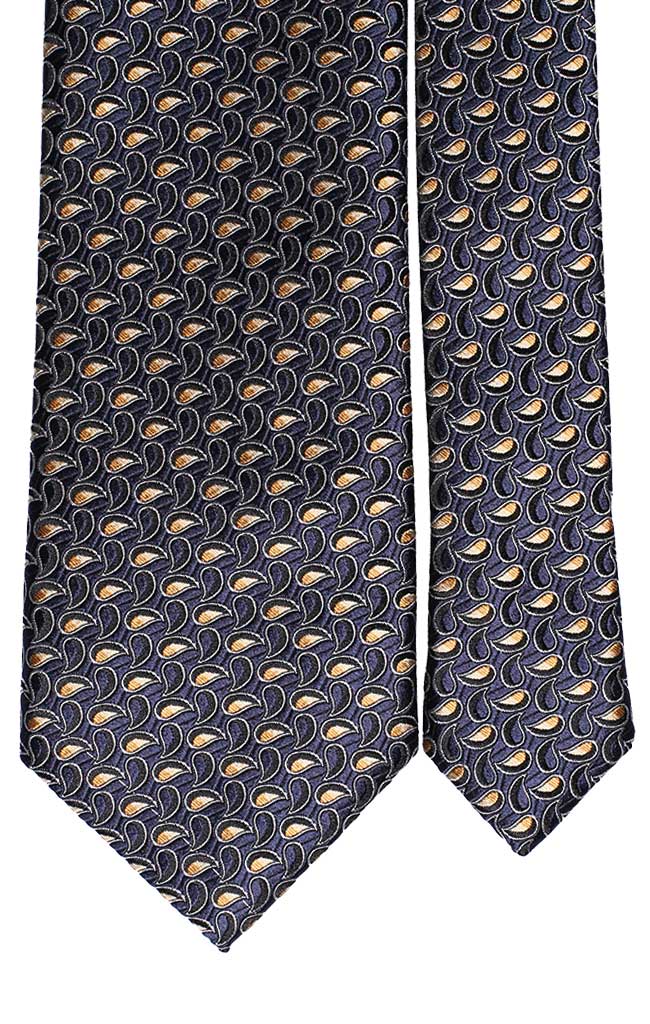 Cravatta di Seta Blu Paisley Tono su Tono Bianco Beige Giallo Made in Italy Graffeo Cravatte Pala