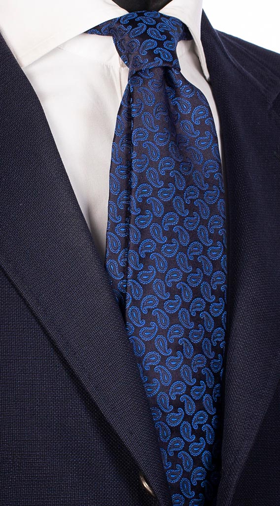 Cravatta di Seta Blu Paisley Tono su Tono Bluette Made in Italy Graffeo Cravatte