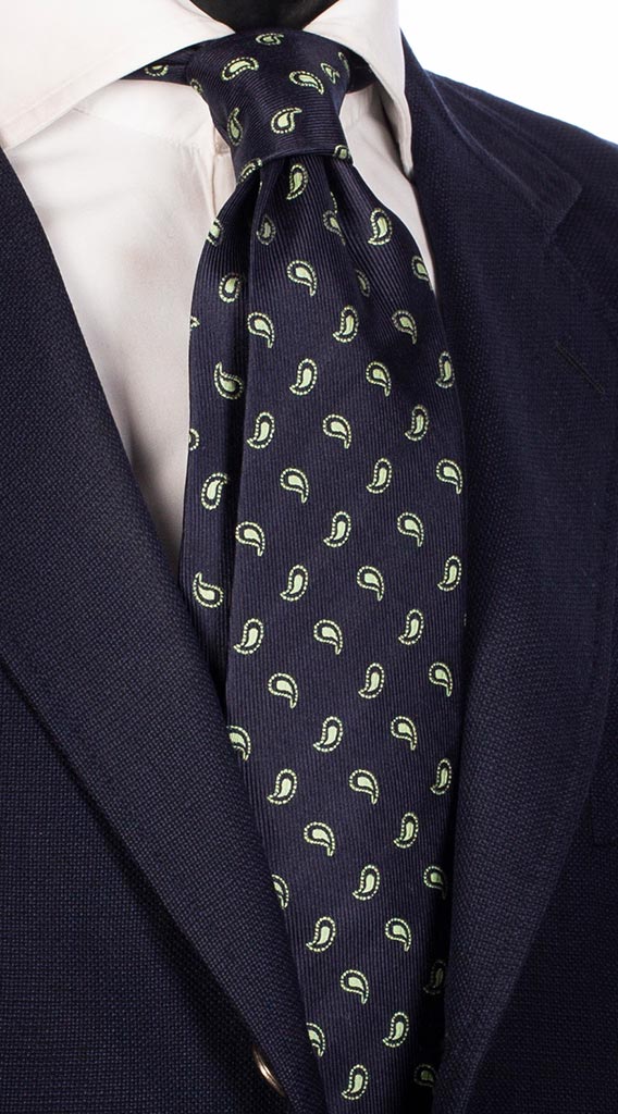 Cravatta di Seta Blu Paisley Verde Made in Italy Graffeo Cravatte