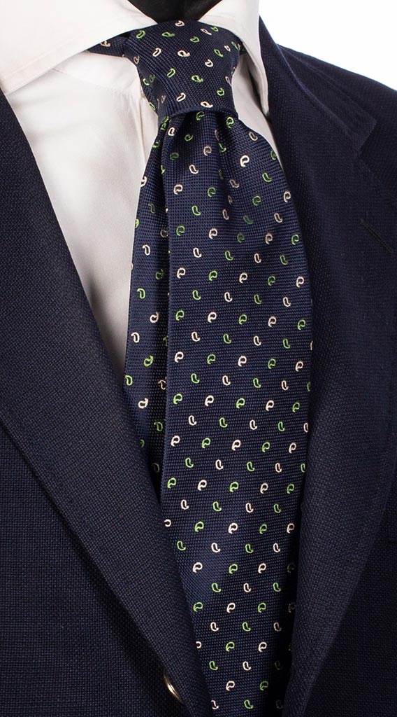 Cravatta di Seta Blu Paisley Verde Beige Made in Italy Graffeo Cravatte