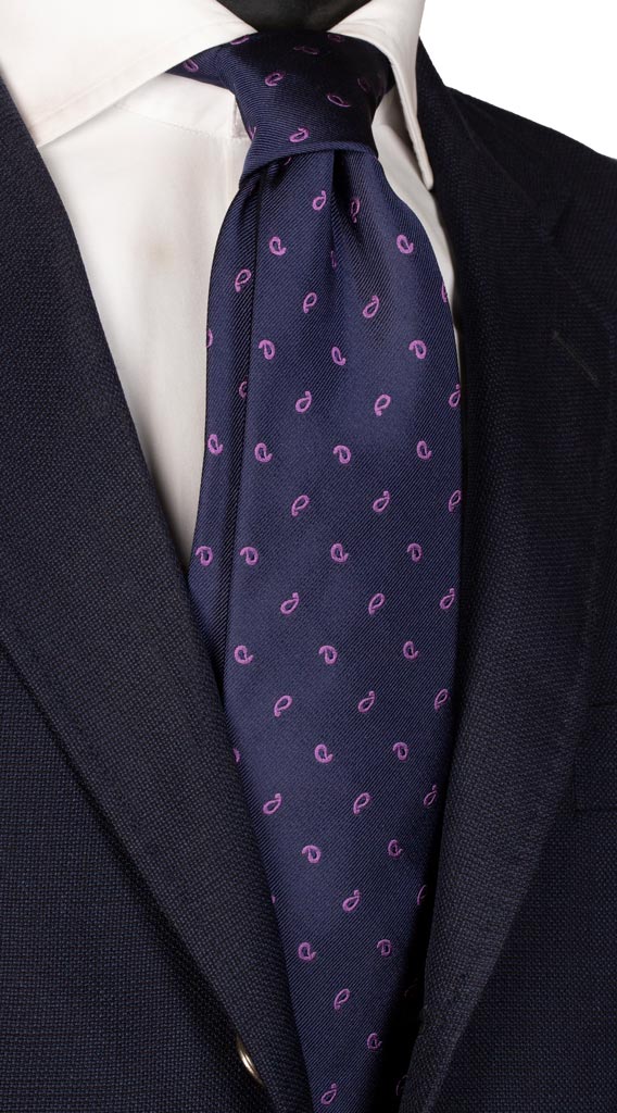 Cravatta di Seta Blu Paisley ViolaMade in Italy Graffeo Cravatte