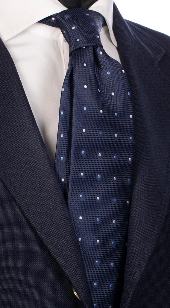 Cravatta di Seta Blu Pois Bianco Celeste Made in Italy Graffeo Cravatte