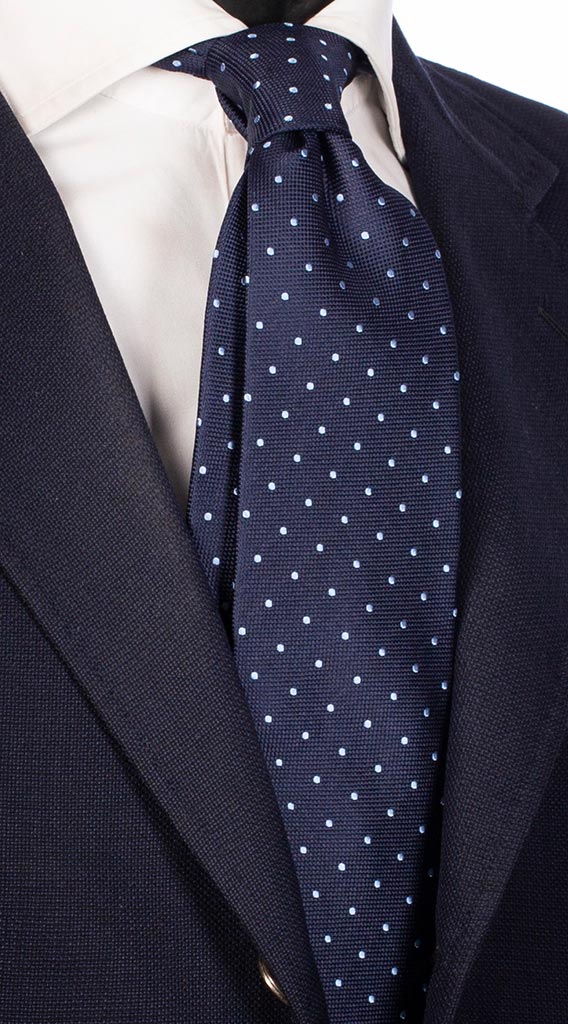 Cravatta di Seta Blu Pois Celeste Made in Italy Graffeo Cravatte
