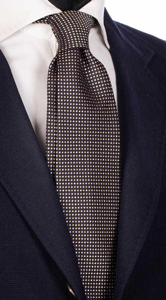Cravatta di Seta Blu Pois Giallo Bianco Made in Italy Graffeo Cravatte