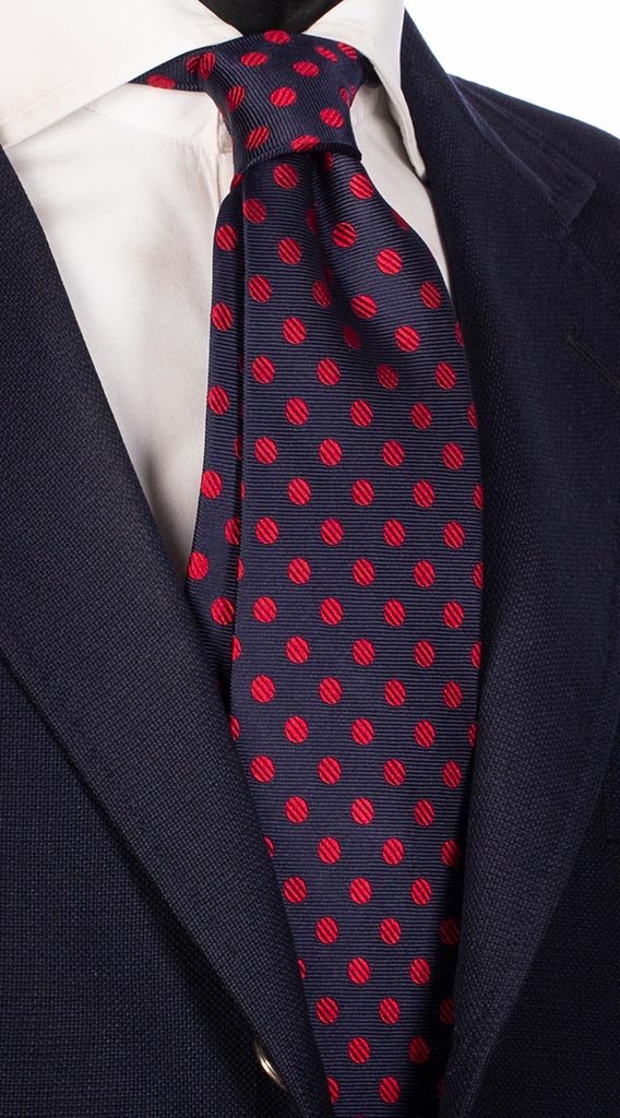 Cravatta di Seta Blu Pois Rosso Made in Italy Graffeo Cravatte