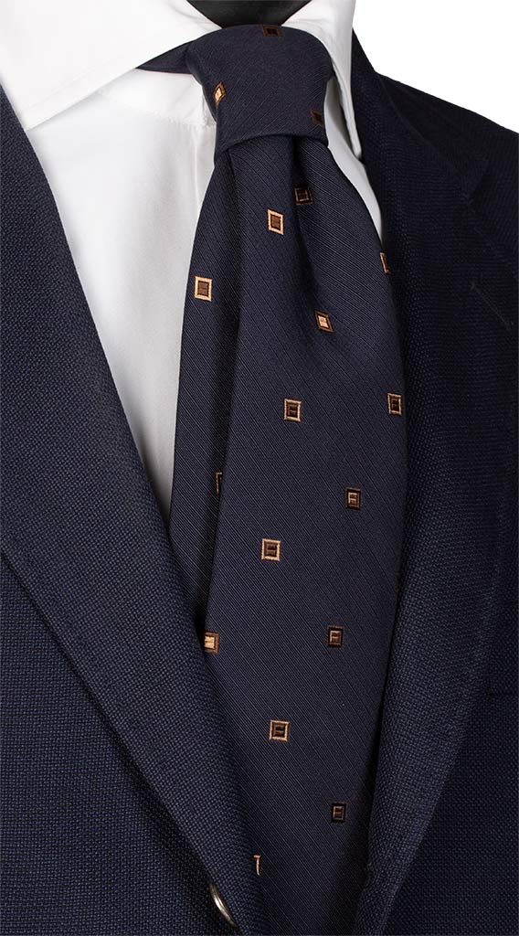 Cravatta di Seta Blu a Fantasia Beige Marrone Made in Italy Graffeo Cravatte
