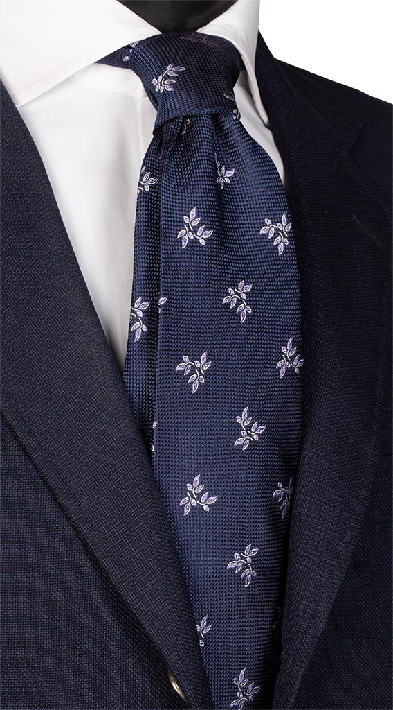 Cravatta di Seta Blu a Fantasia Glicine Bianco Made in Italy Graffeo Cravatte