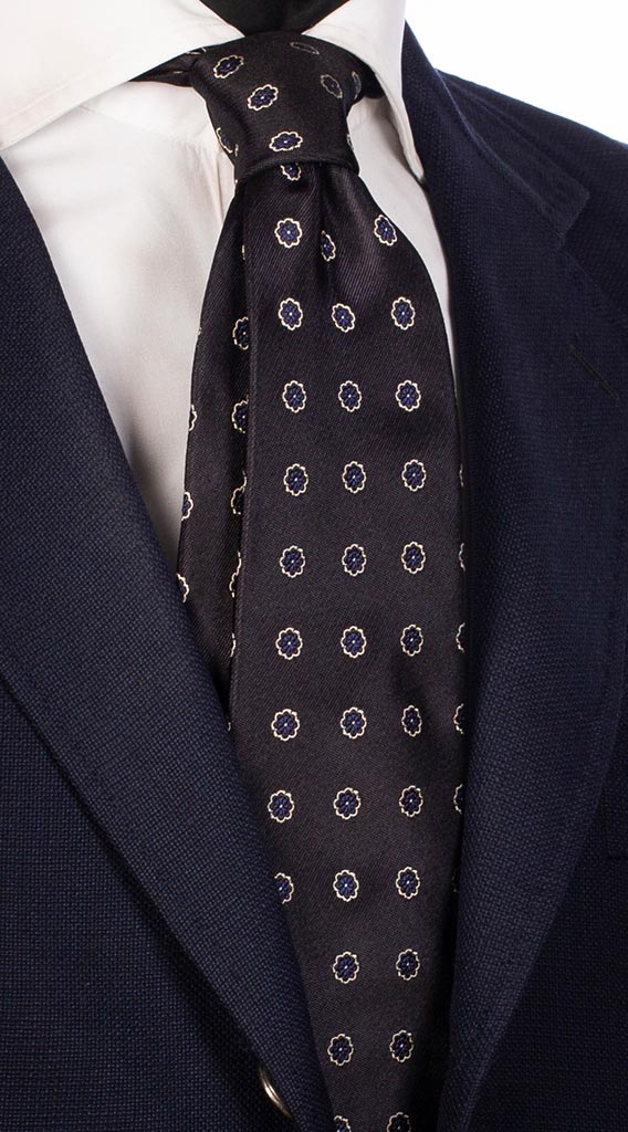 Cravatta di Seta Blu a Fiori Bluette Bianco Made in Italy Graffeo cravatte