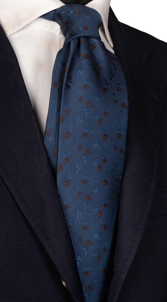Cravatta di Seta Blu Fiori Marroni Made in Italy Graffeo Cravatte