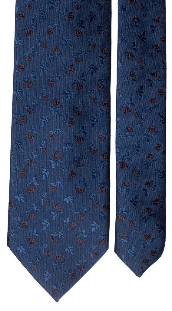 Cravatta di Seta Blu Fiori Marroni Made in Italy Graffeo Cravatte Pala