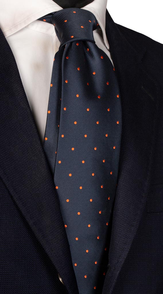 Cravatta di Seta Blu a Pois Arancioni Made in Italy Graffeo Cravatte