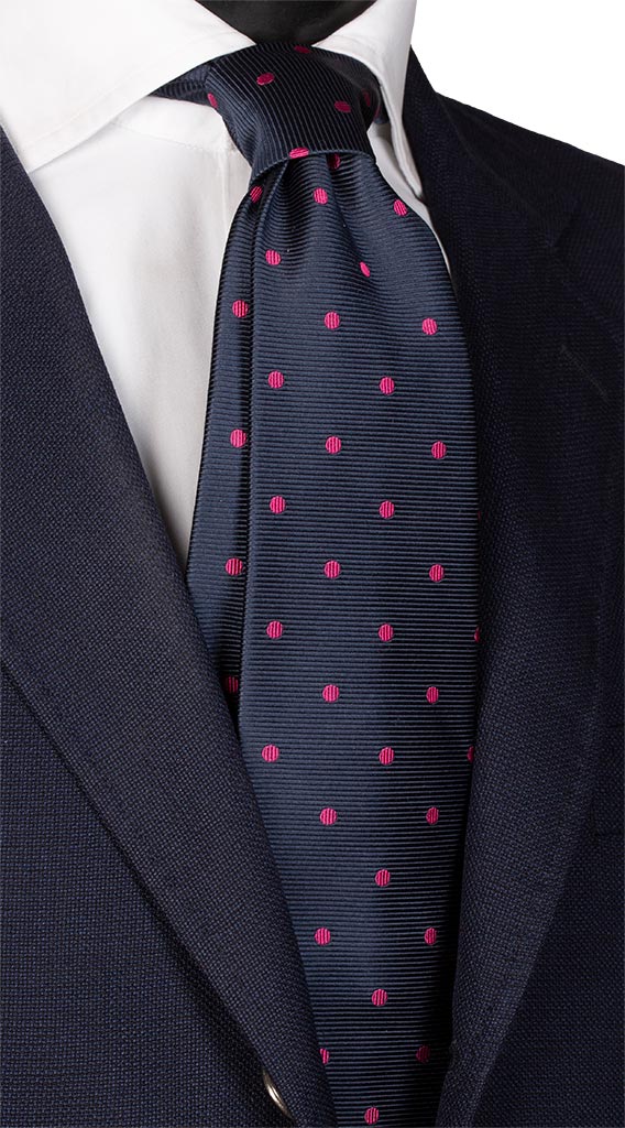 Cravatta di Seta Blu a Pois Fucsia Made in Italy Graffeo Cravatte
