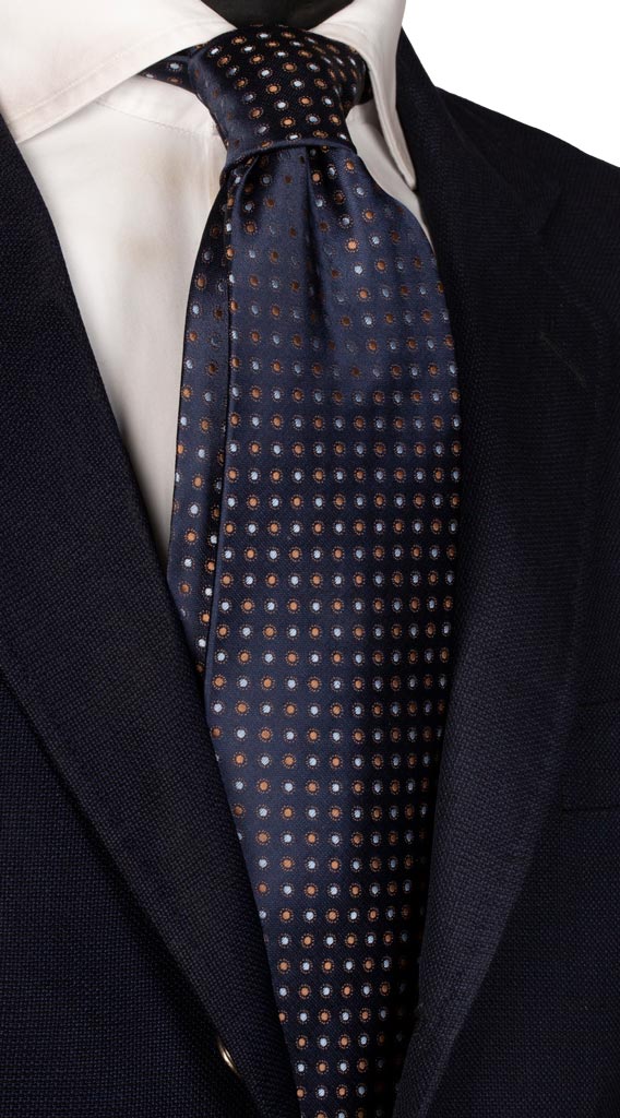 Cravatta di Seta Blu a Pois Marroni Celesti Made in Italy Graffeo Cravatte