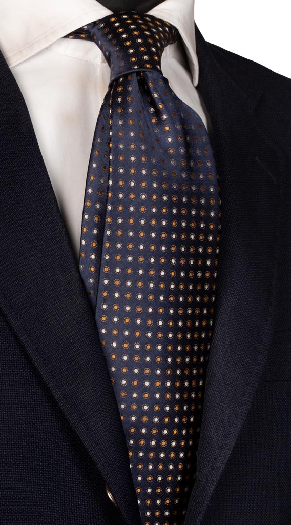 Cravatta di Seta Blu a Pois Marroni Grigio Chiaro Made in Italy Graffeo Cravatte