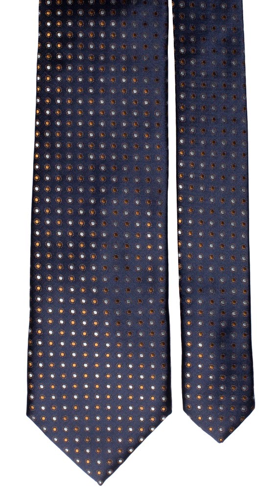 Cravatta di Seta Blu a Pois Marroni Grigio Chiaro Made in Italy graffeo Cravatte Pala