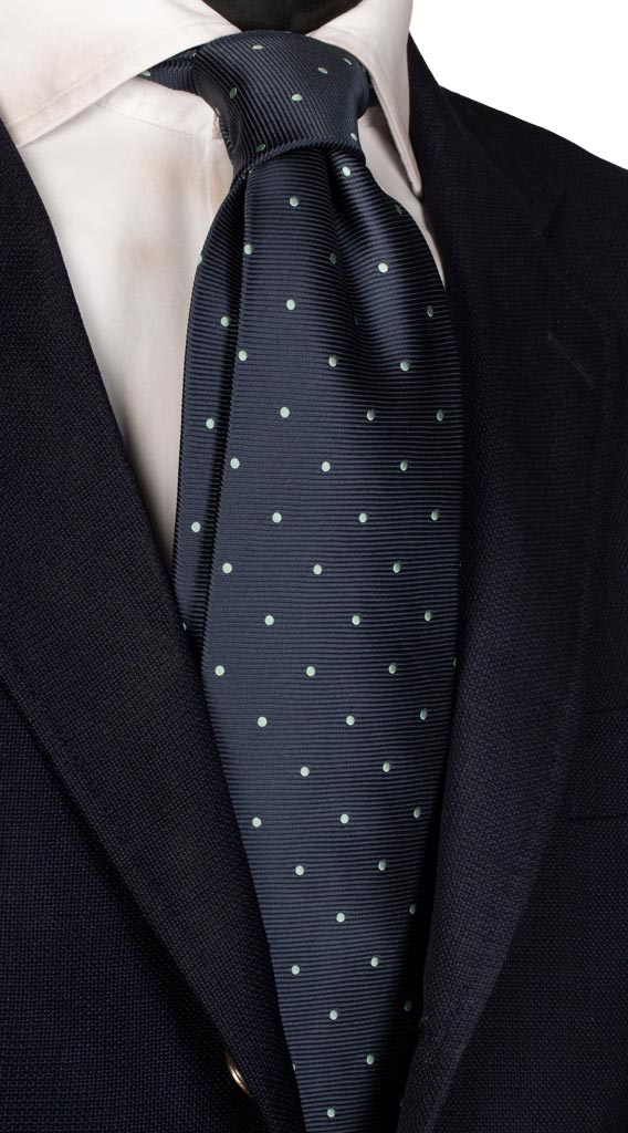 Cravatta di Seta Blu a Pois Verde Acqua Made in Italy Graffeo Cravatte