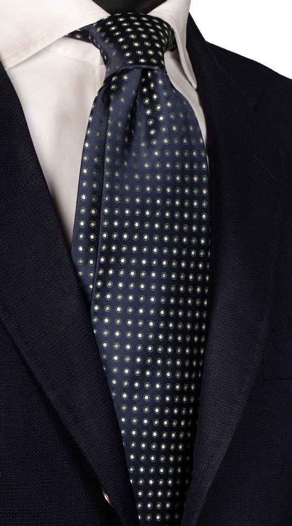Cravatta di Seta Blu a Pois Verdi Made in Italy graffeo Cravatte