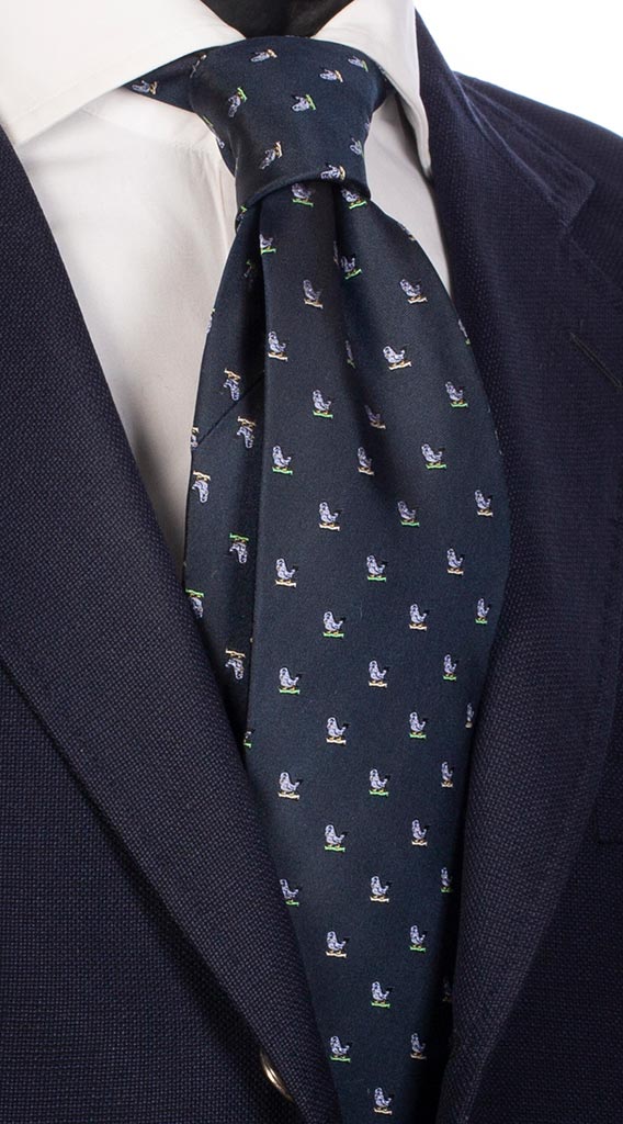 Cravatta di Seta Blu con Animali Made in Italy Graffeo Cravatte