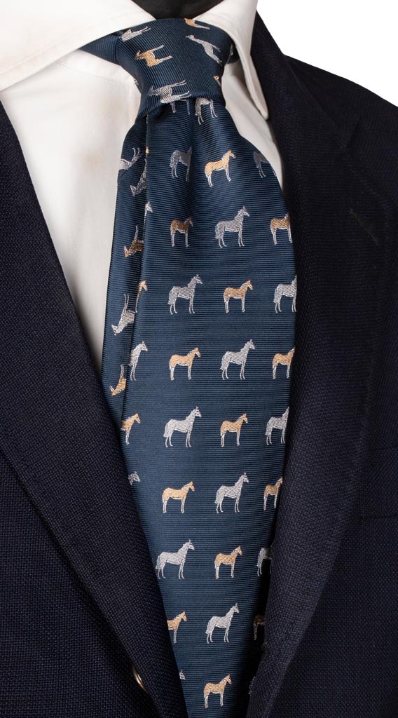 Cravatta di Seta Blu con Animali Made in Italy graffeo Cravatte